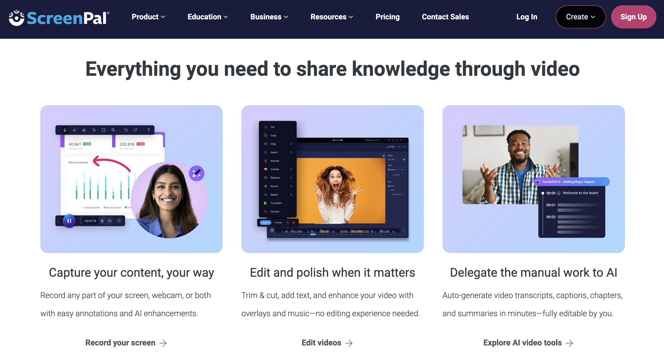 ScreenPal recording interface with capture area and audio options