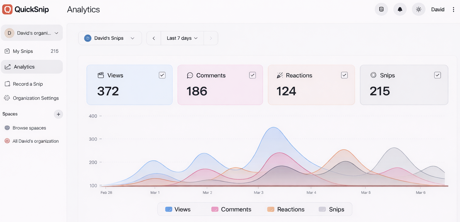 QuickSnip viewer analytics showing watch data and engagement